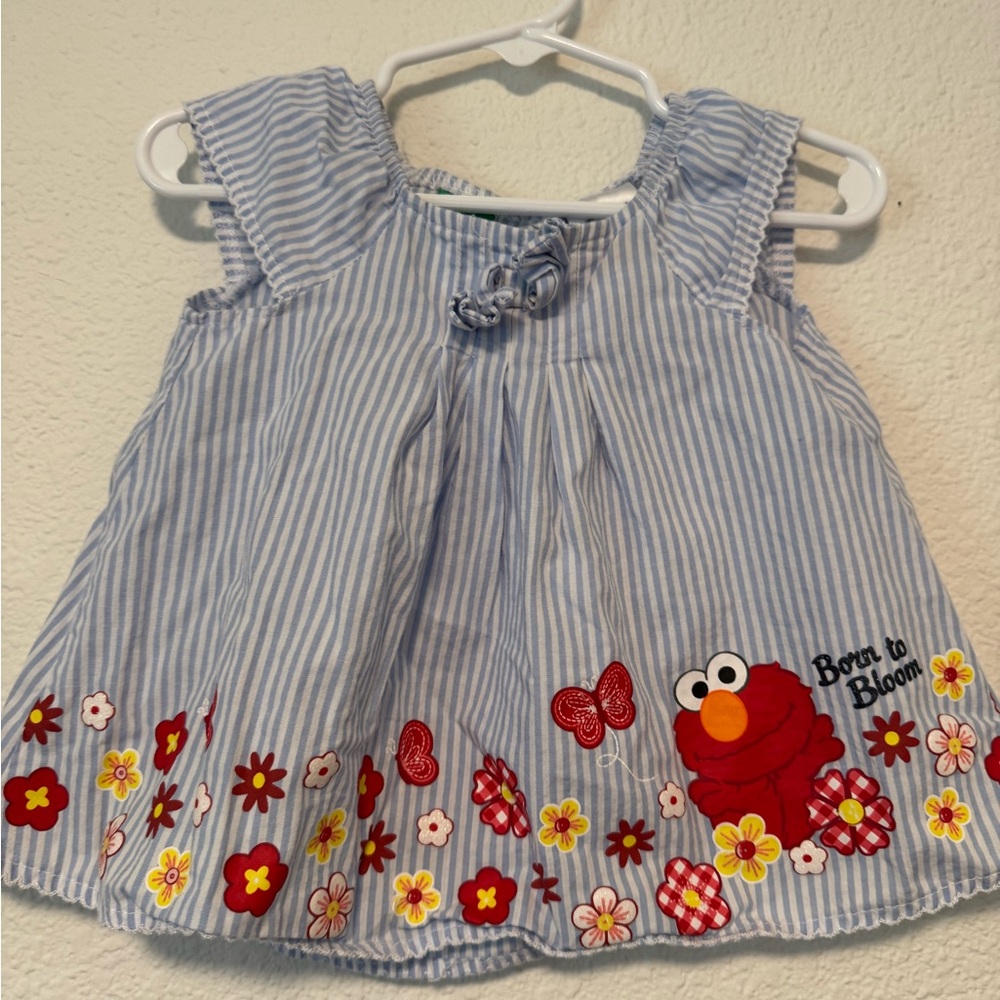 Sesame Street Light Blue and White Striped Baby Outfit